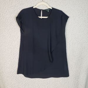 Lauren Ralph Lauren Black Blouse Womens L Minimalist Chic Workwear Soft Femme